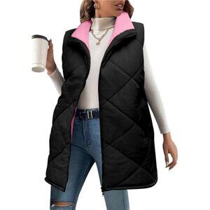Women's Reversible Vest Sleeveless Fleece Jacket Double Zip Up Coat with Pockets